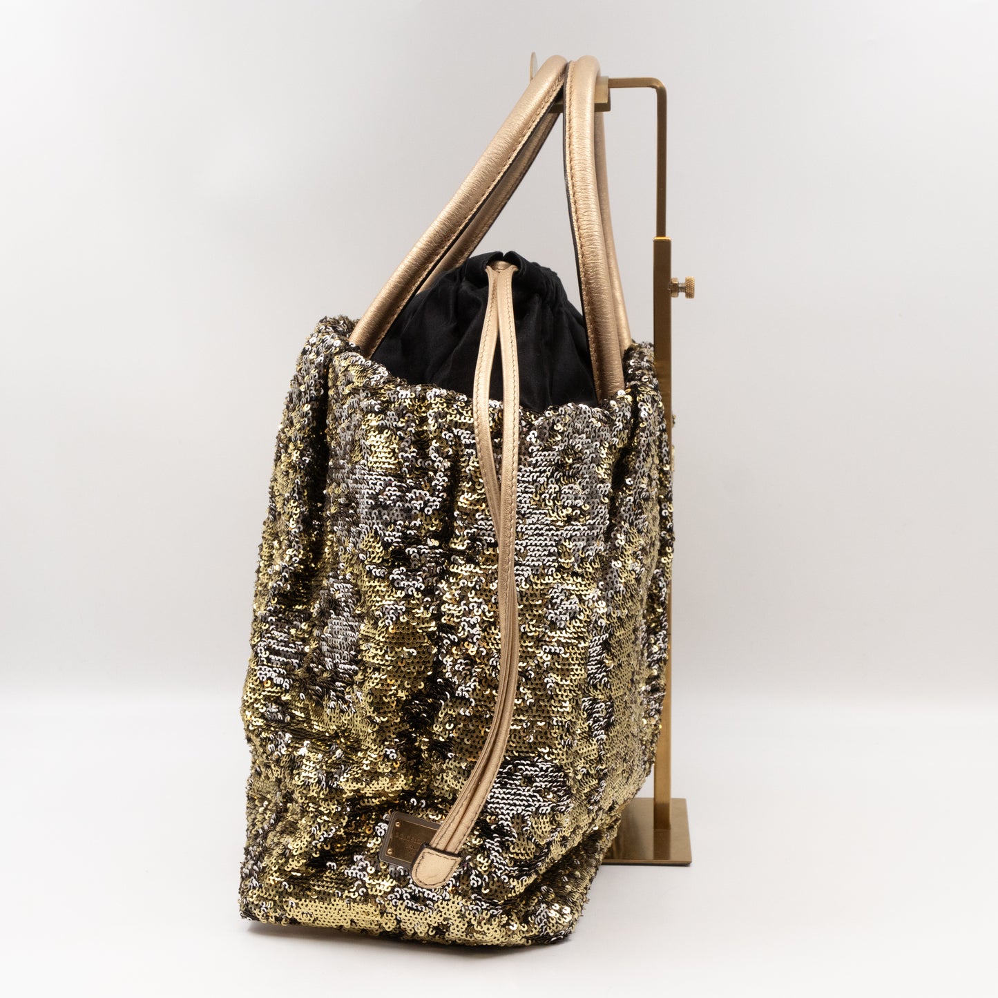 Drawstring Tote Gold Sequin Embellished