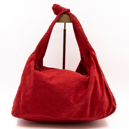 Knot Hobo Bag Red Intrecciato Suede