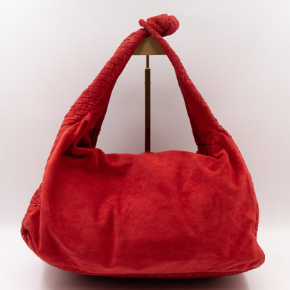 Knot Hobo Bag Red Intrecciato Suede