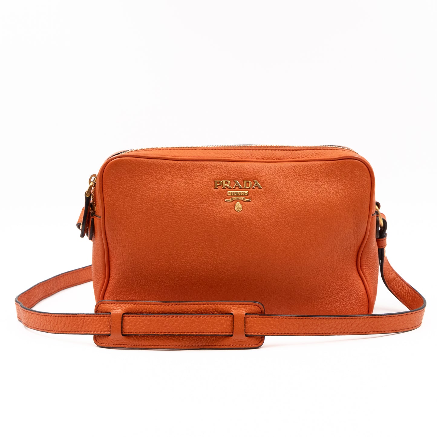 Double Zip Camera Bag Orange Phenix Vitello Leather