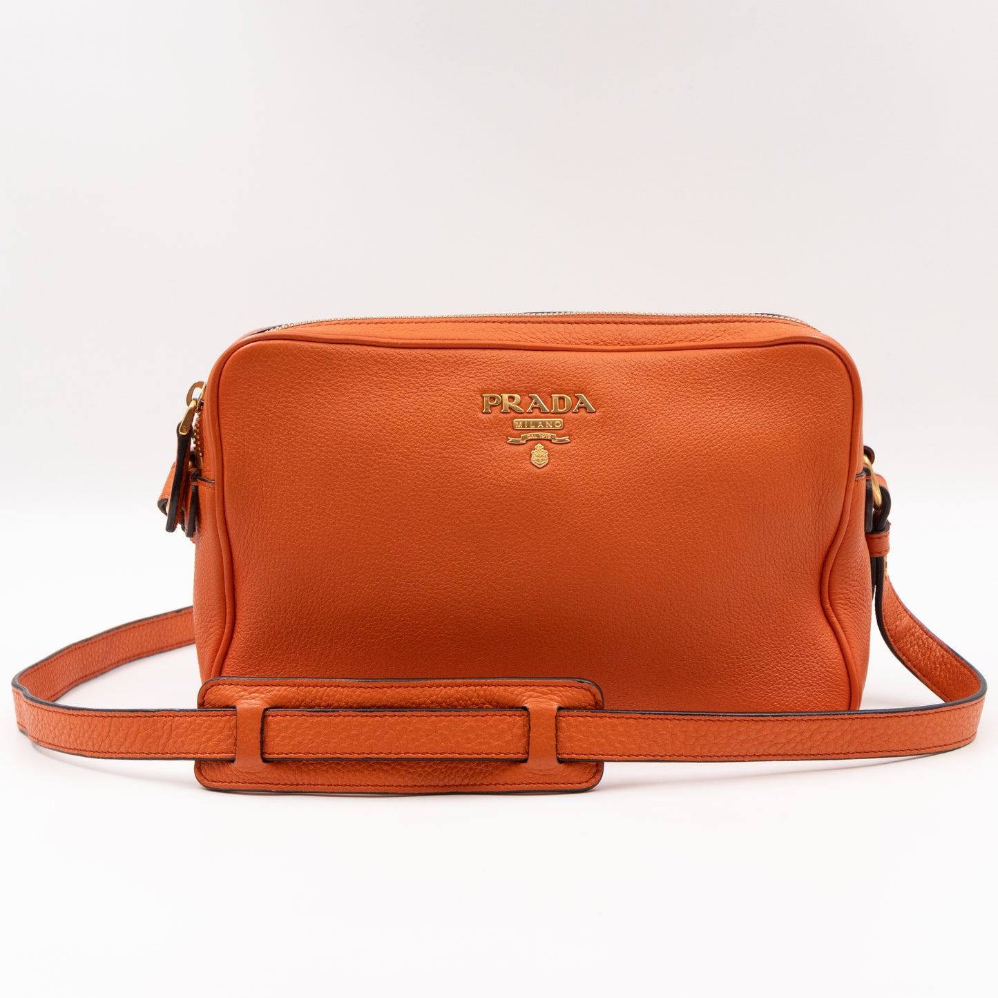 Double Zip Camera Bag Orange Phenix Vitello Leather