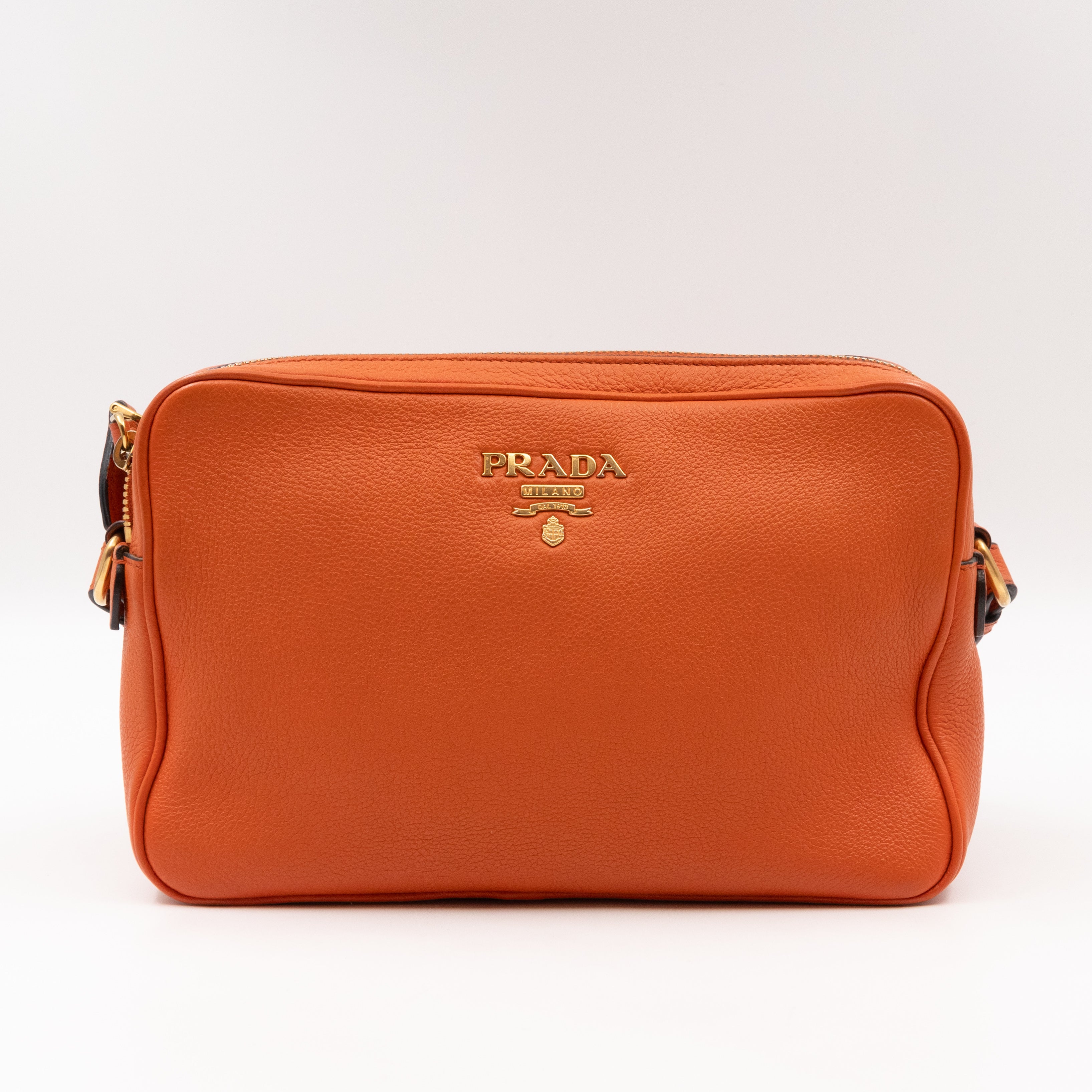 Double Zip Camera Bag Orange Phenix Vitello Leather