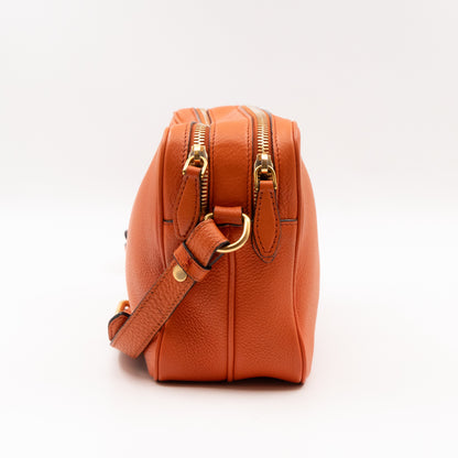 Double Zip Camera Bag Orange Phenix Vitello Leather