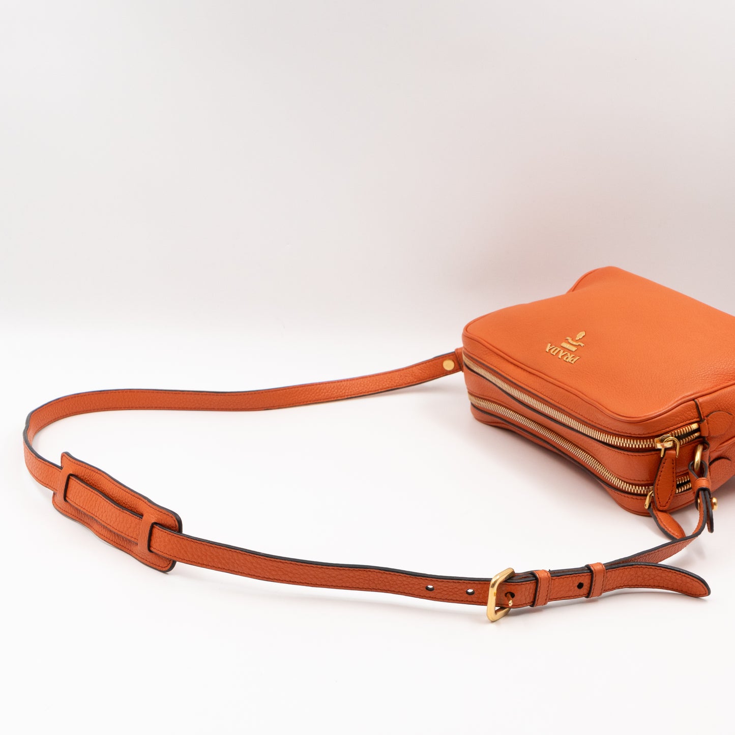 Double Zip Camera Bag Orange Phenix Vitello Leather