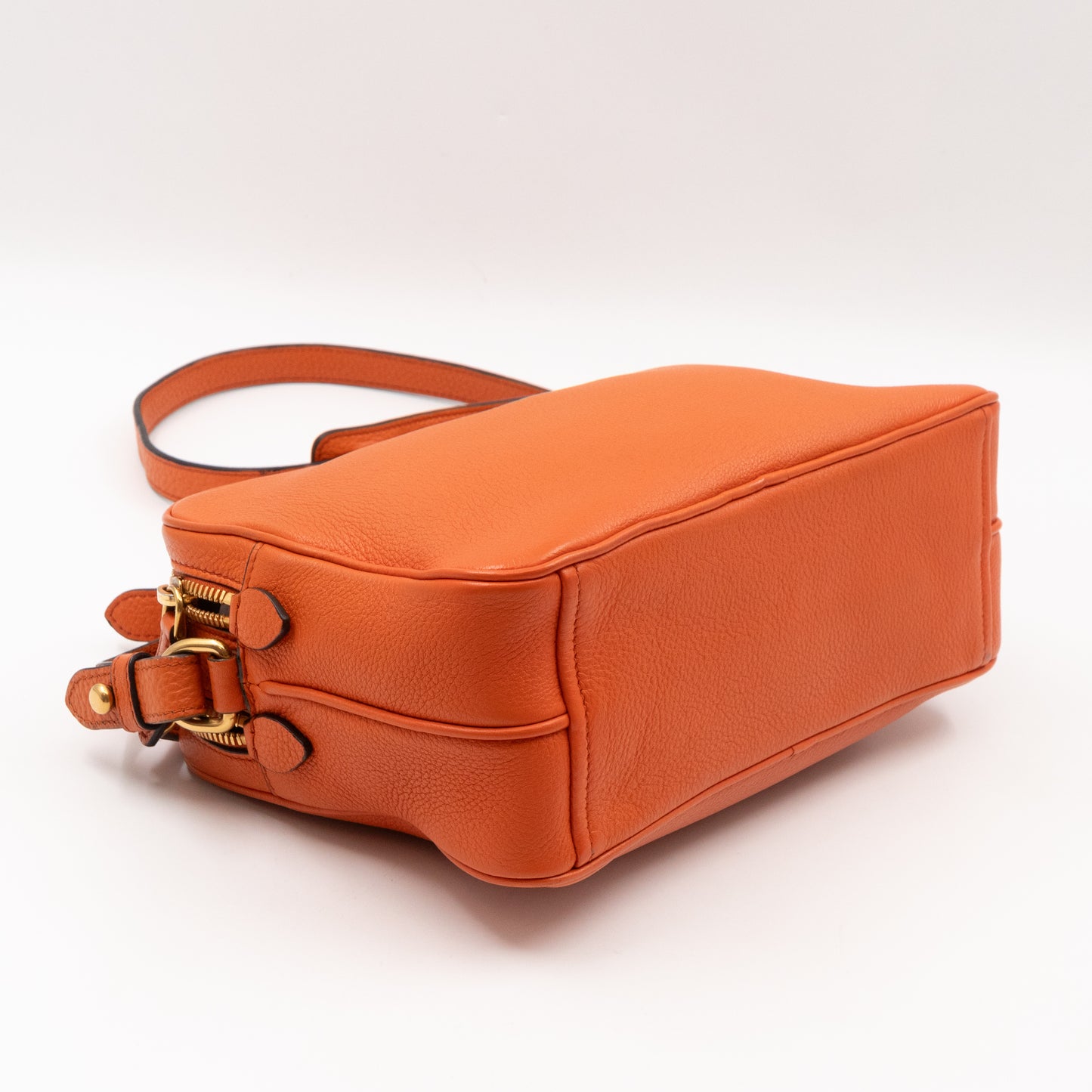 Double Zip Camera Bag Orange Phenix Vitello Leather