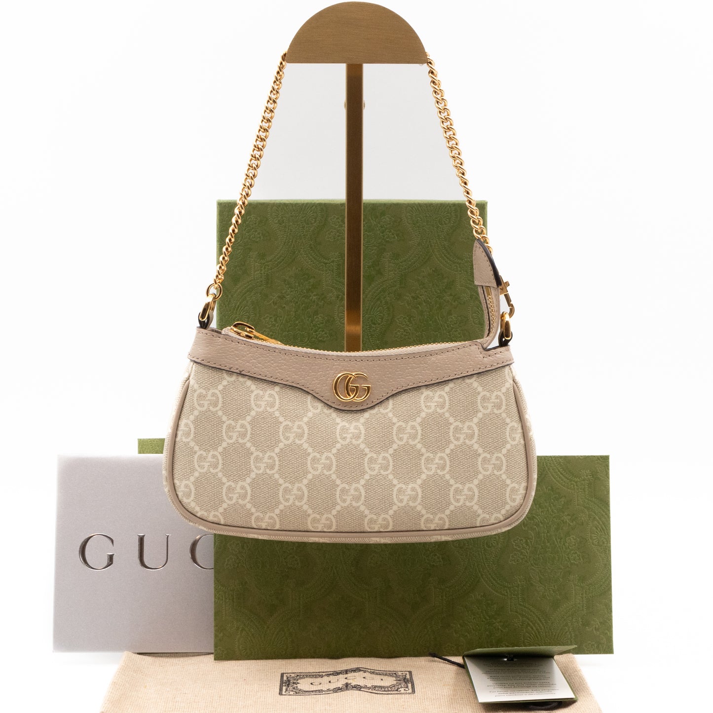 Ophidia Mini Bag GG Supreme Canvas Beige and White