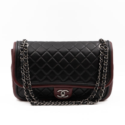 Twist Two Tone Large Flap Bag Black & Burgundy Leather