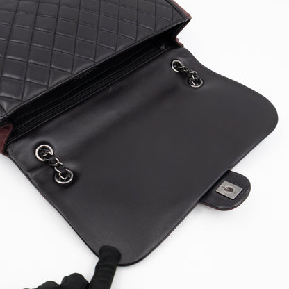 Twist Two Tone Large Flap Bag Black & Burgundy Leather