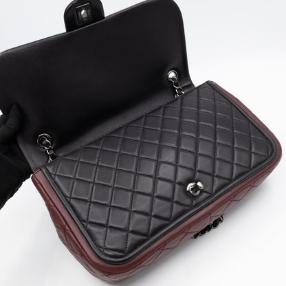 Twist Two Tone Large Flap Bag Black & Burgundy Leather