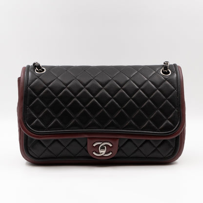 Twist Two Tone Large Flap Bag Black & Burgundy Leather