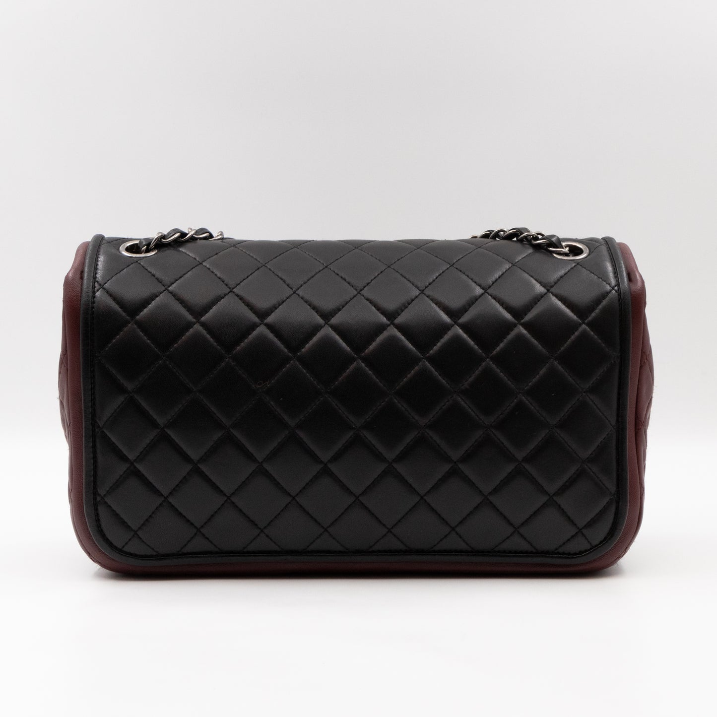 Twist Two Tone Large Flap Bag Black & Burgundy Leather