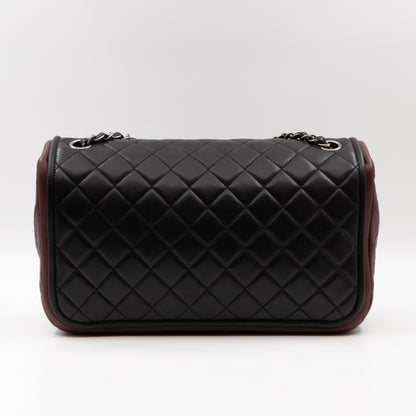 Twist Two Tone Large Flap Bag Black & Burgundy Leather