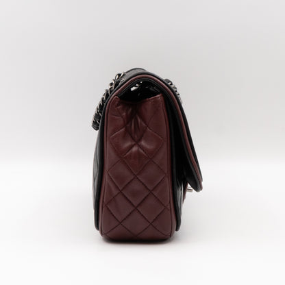 Twist Two Tone Large Flap Bag Black & Burgundy Leather