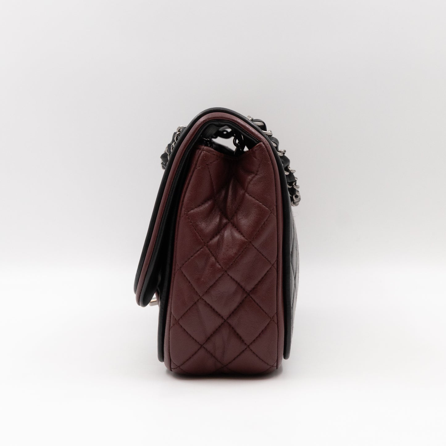 Twist Two Tone Large Flap Bag Black & Burgundy Leather