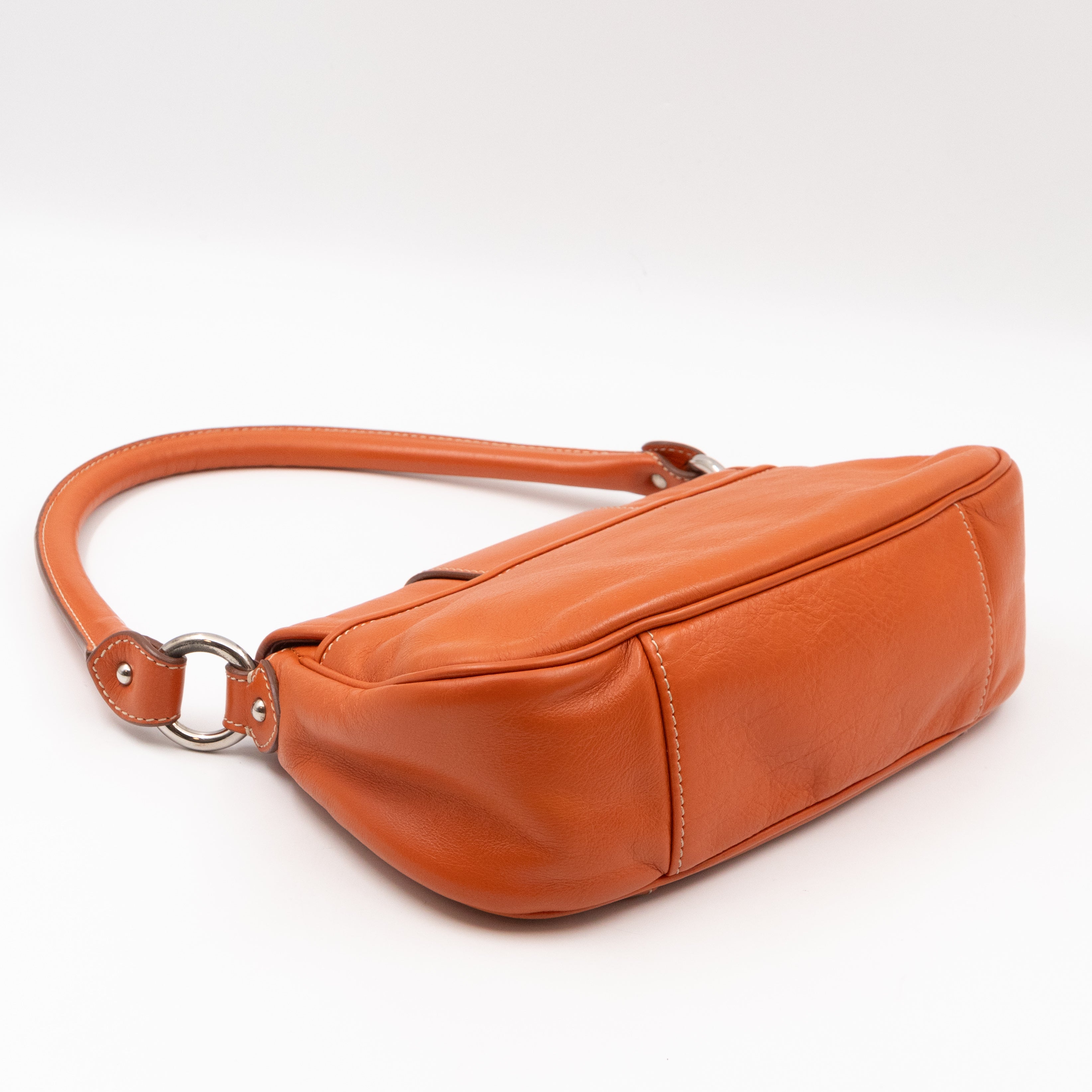 Vintage CD Logo Plaque Handbag Orange Leather