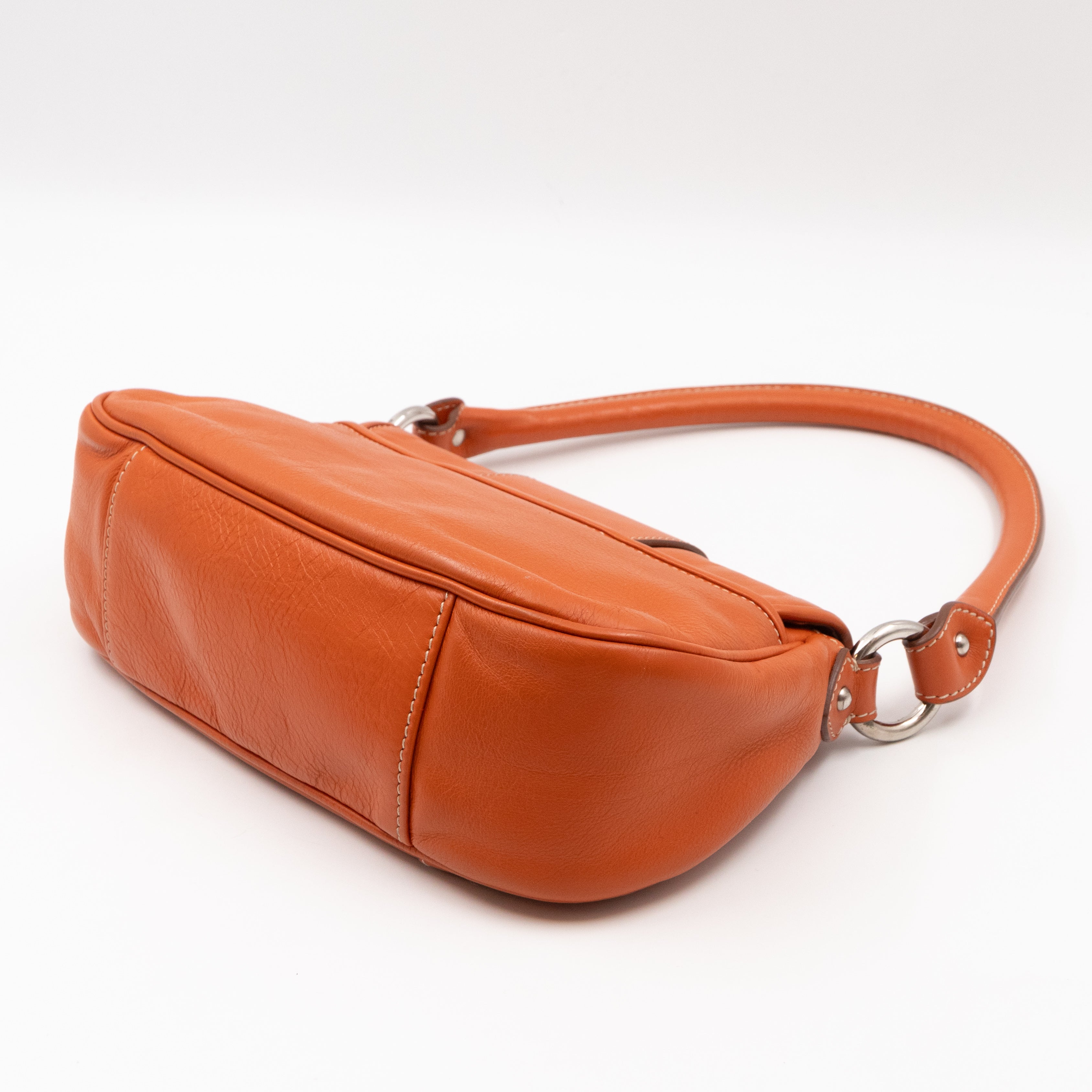 Vintage CD Logo Plaque Handbag Orange Leather