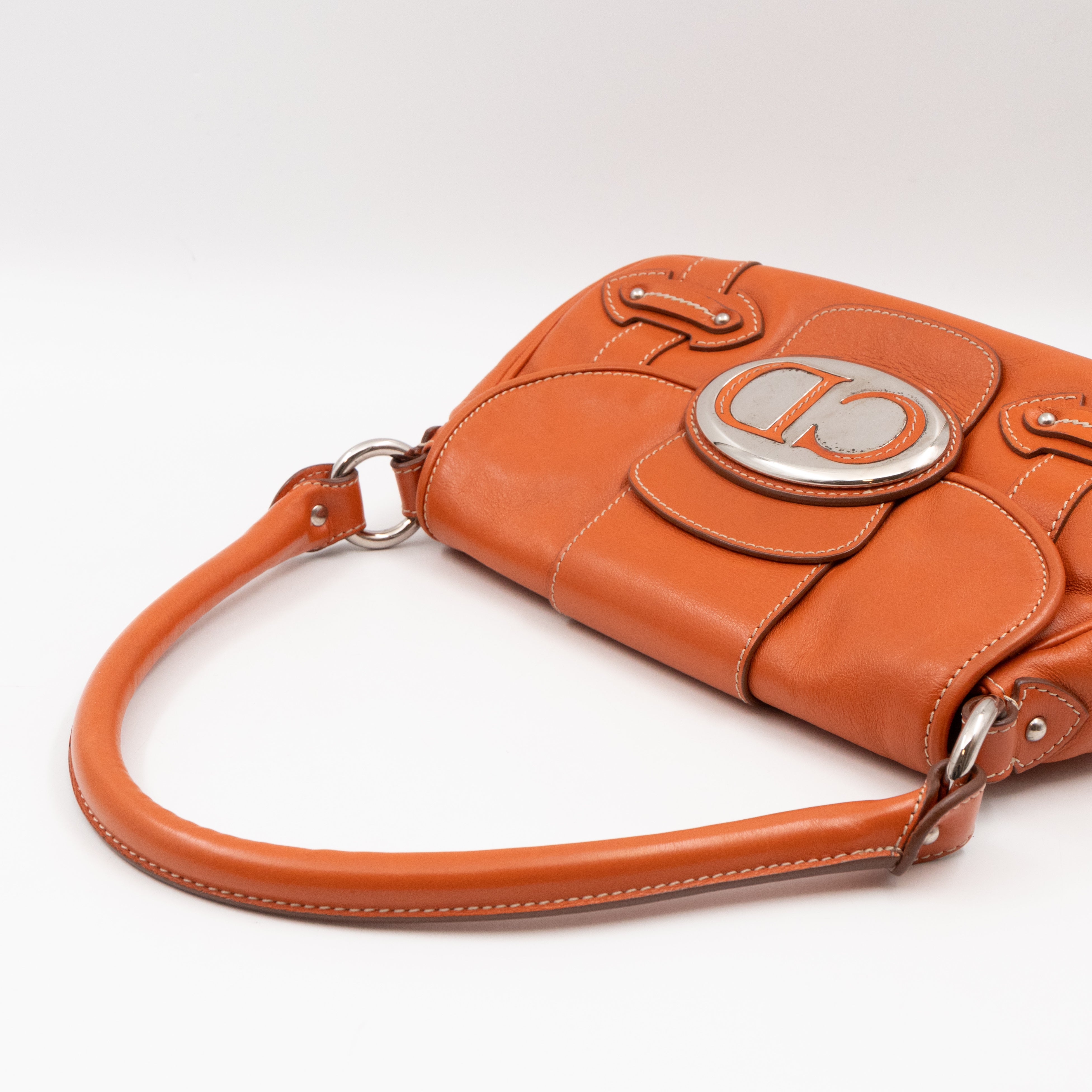 Vintage CD Logo Plaque Handbag Orange Leather