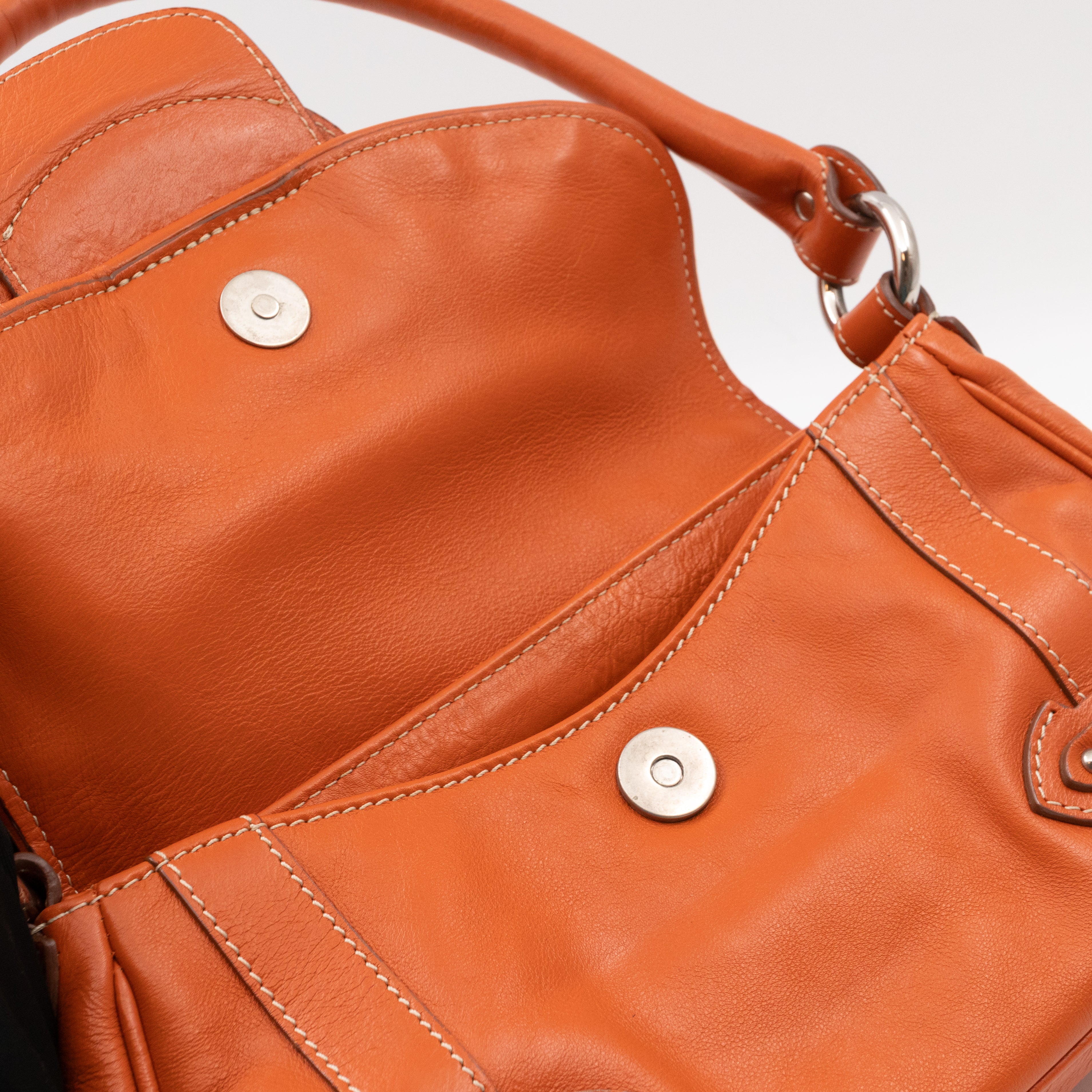 Vintage CD Logo Plaque Handbag Orange Leather