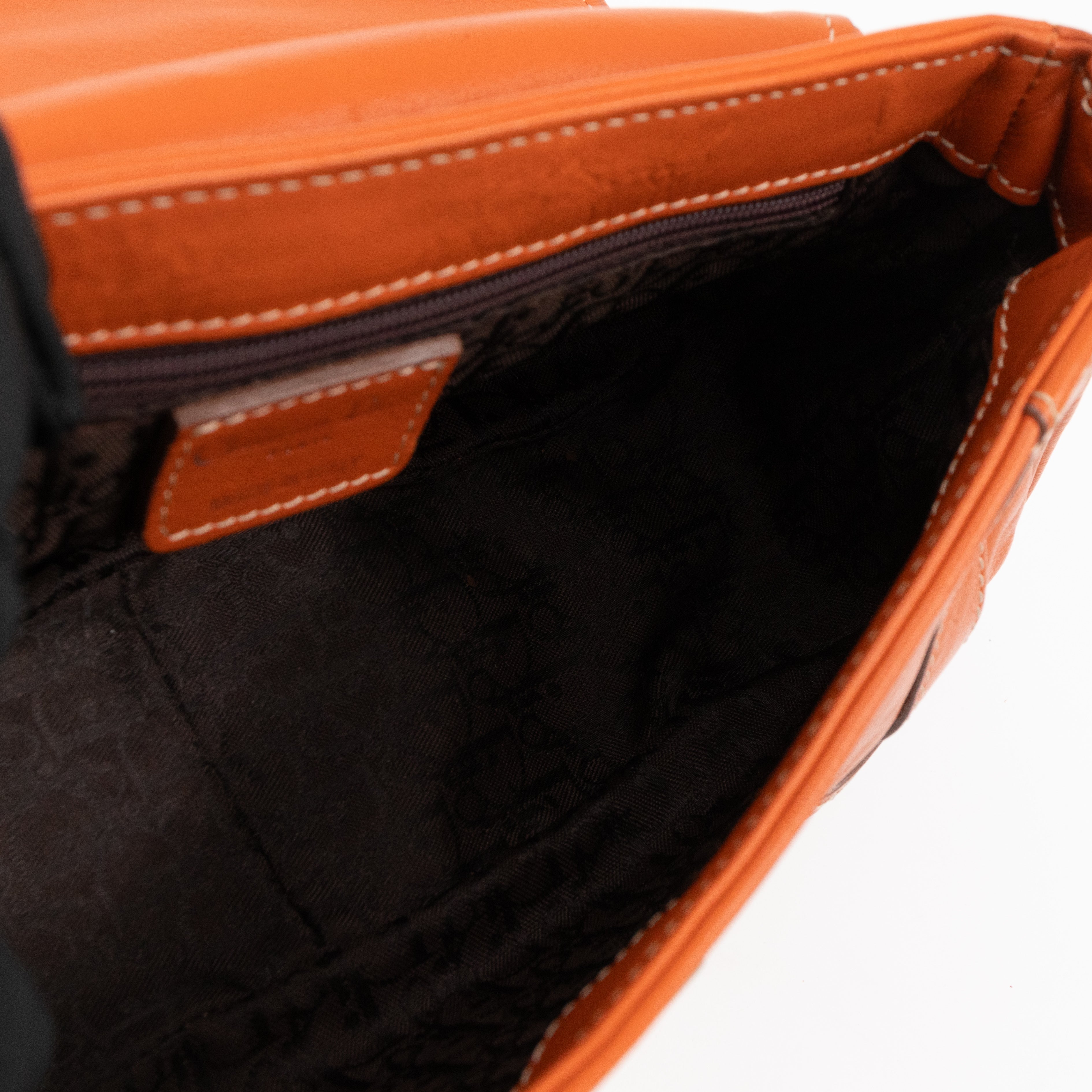 Vintage CD Logo Plaque Handbag Orange Leather