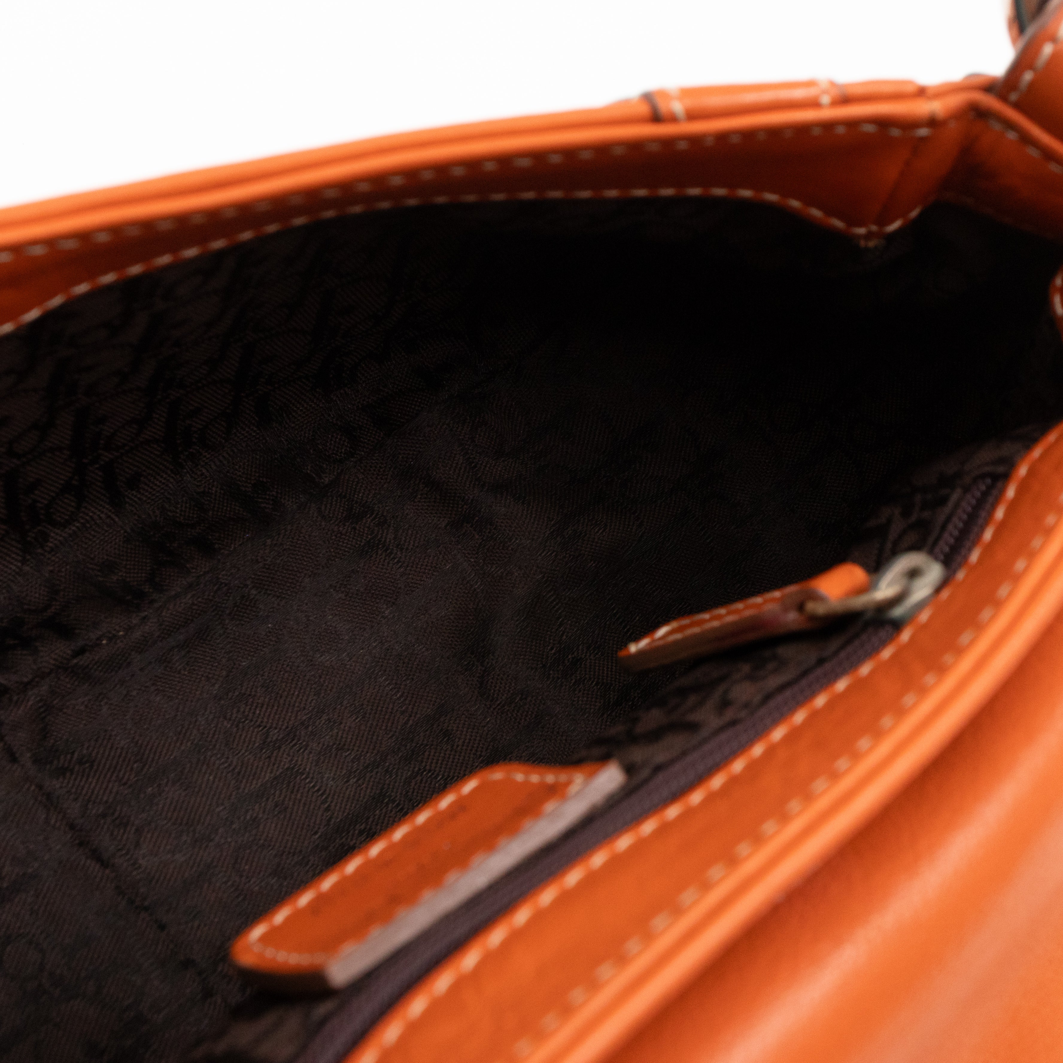 Vintage CD Logo Plaque Handbag Orange Leather