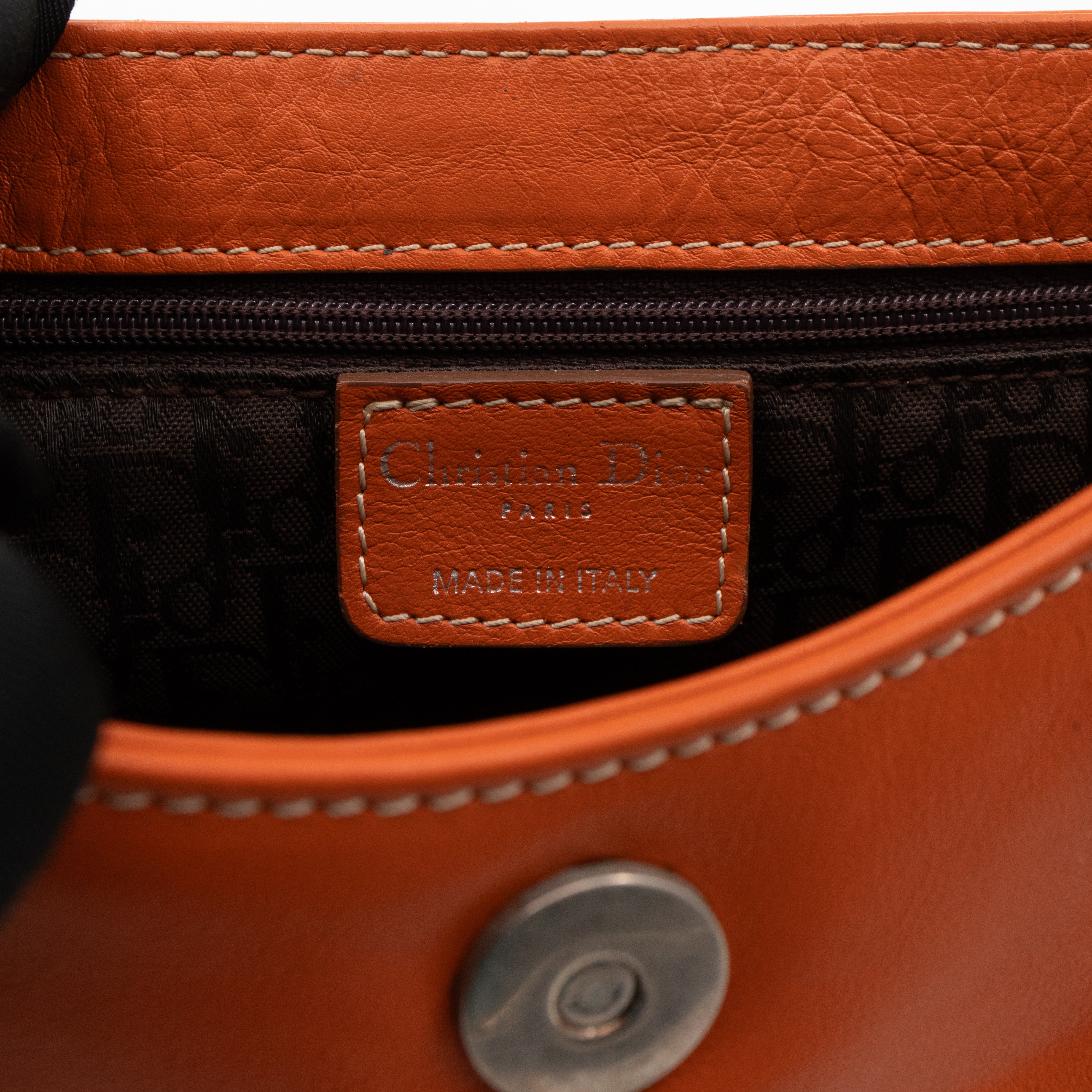 Vintage CD Logo Plaque Handbag Orange Leather
