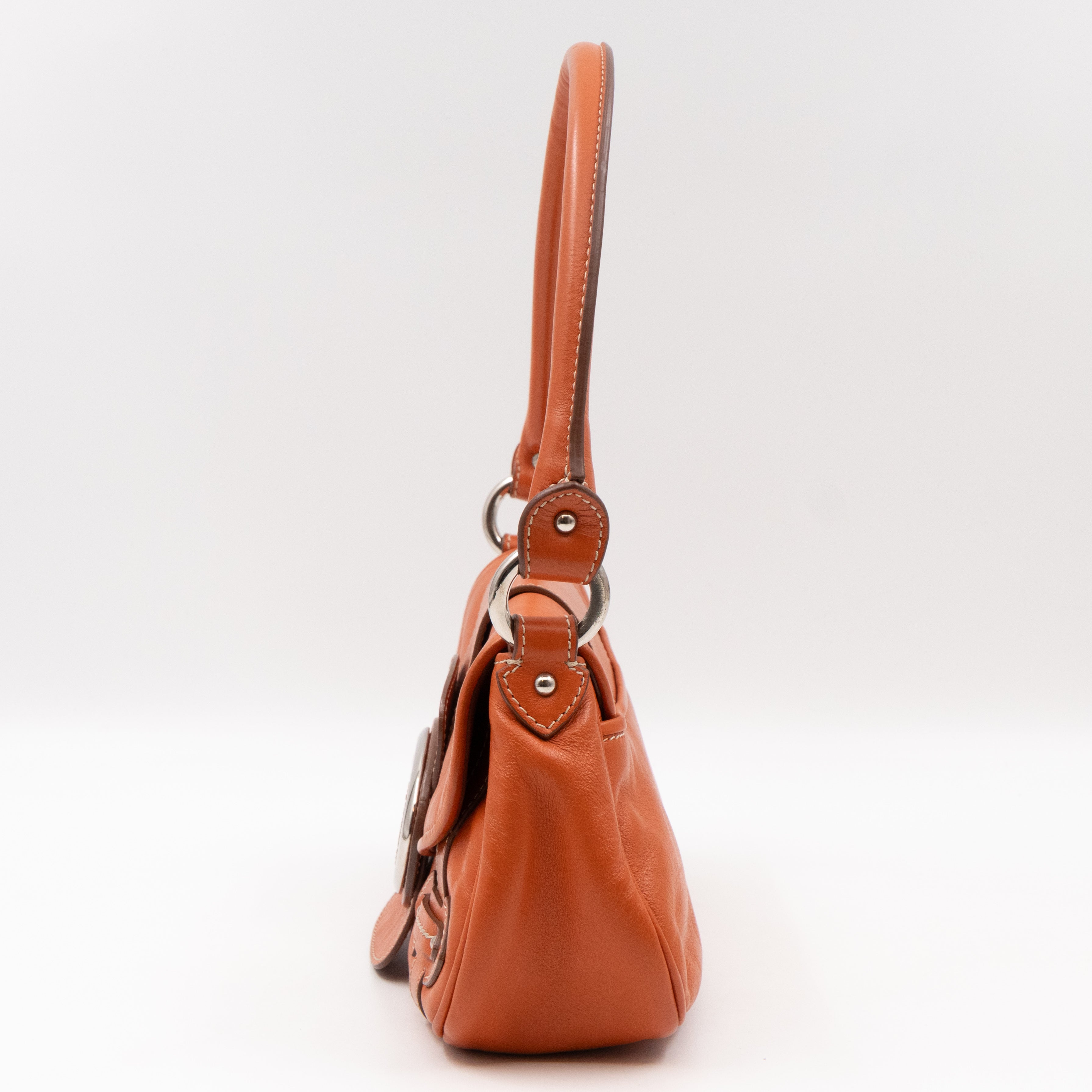Vintage CD Logo Plaque Handbag Orange Leather