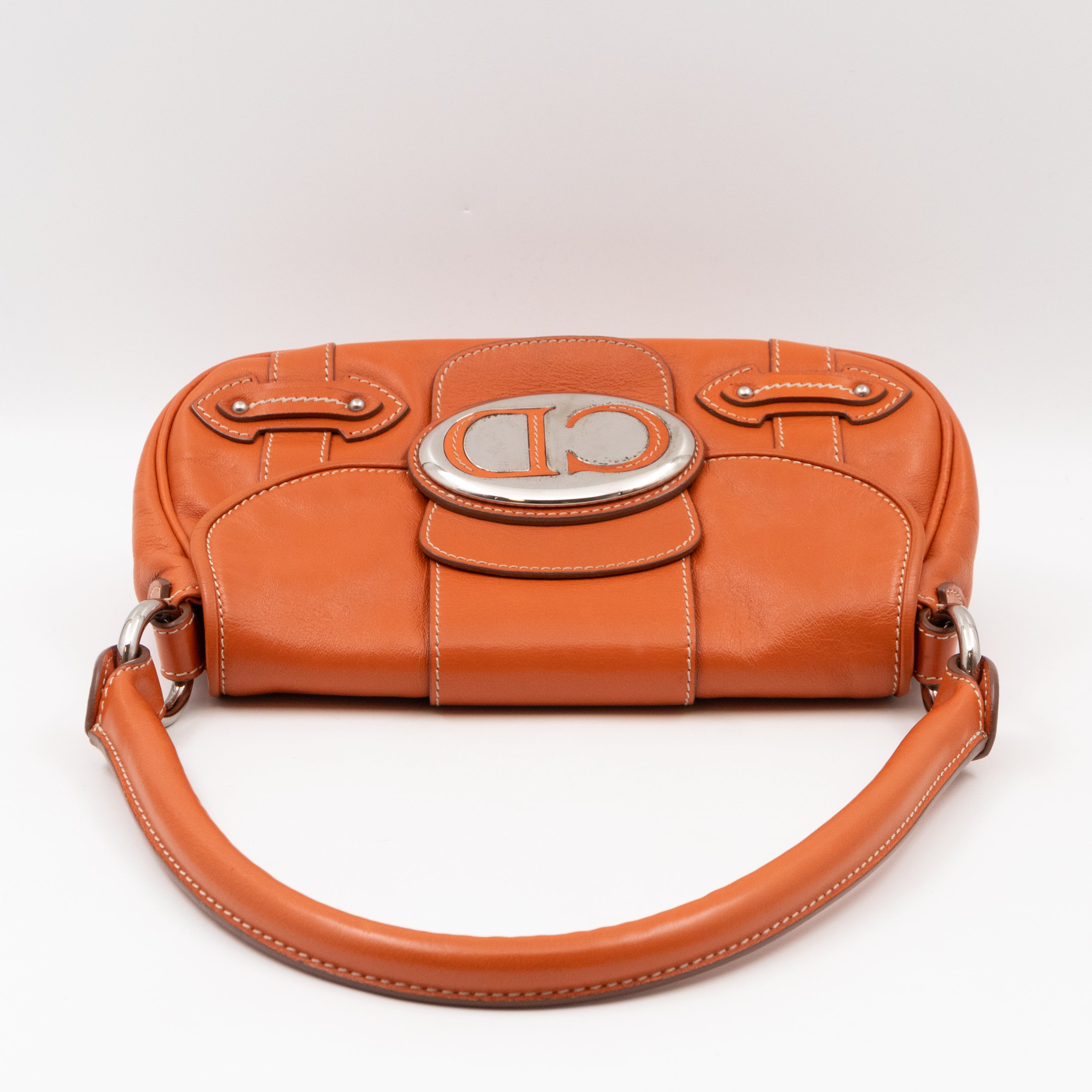 Vintage CD Logo Plaque Handbag Orange Leather