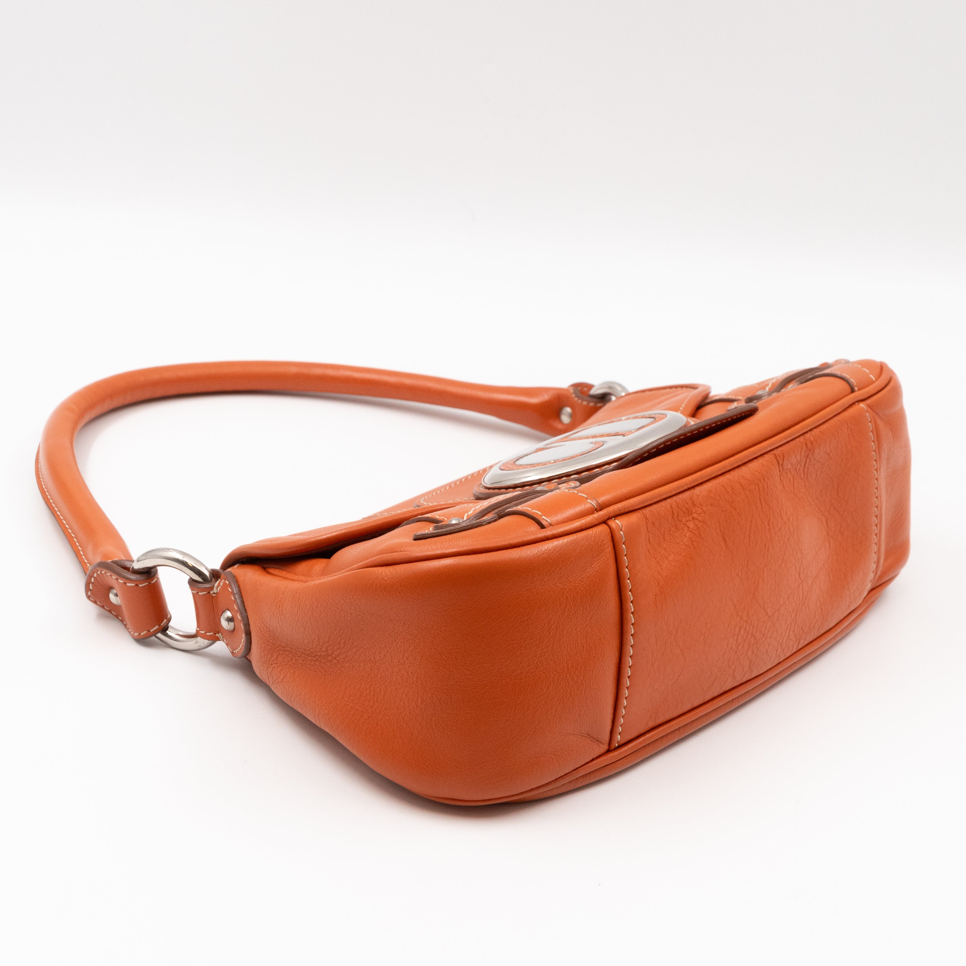 Vintage CD Logo Plaque Handbag Orange Leather