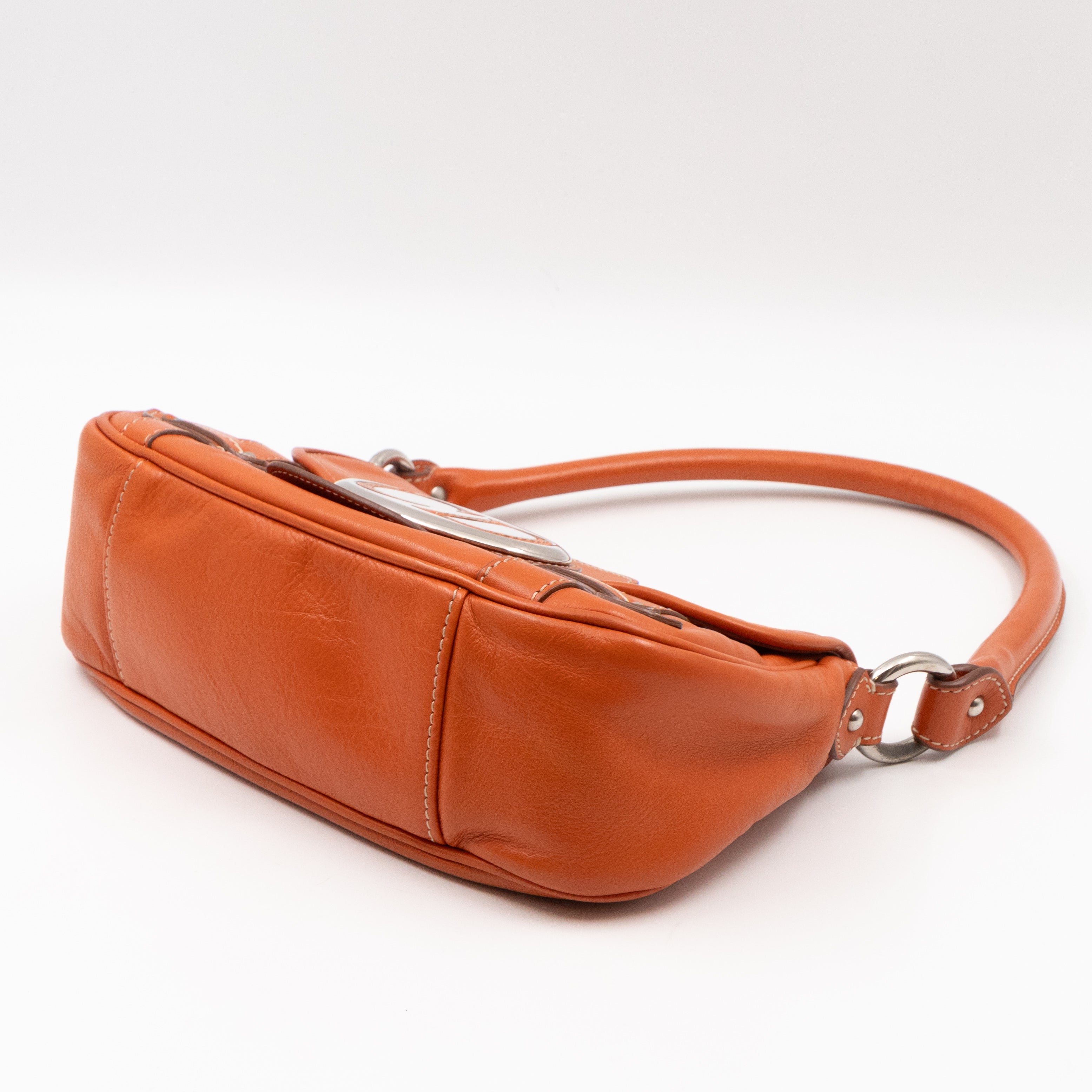 Vintage CD Logo Plaque Handbag Orange Leather