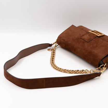 Baguette Large Shoulder Bag Brown Suede Leather