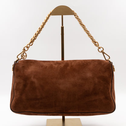 Baguette Large Shoulder Bag Brown Suede Leather