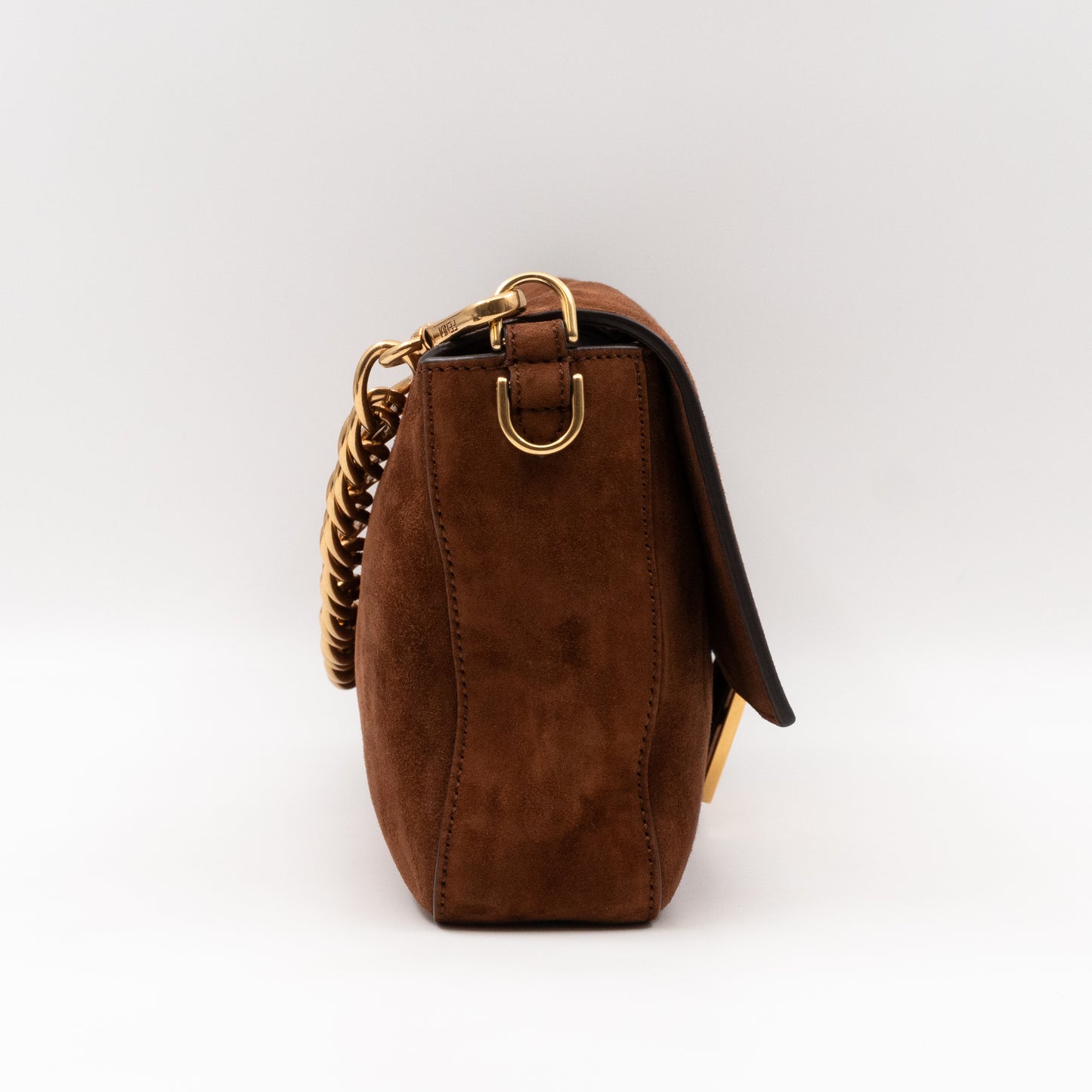 Baguette Large Shoulder Bag Brown Suede Leather