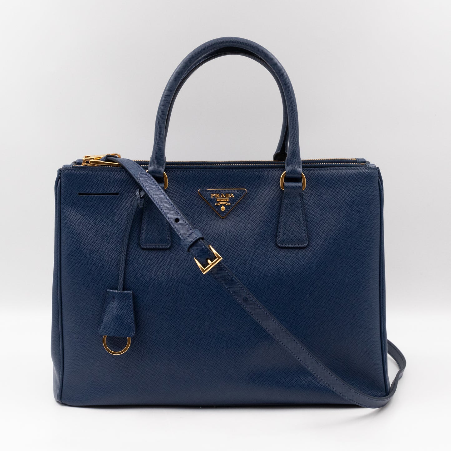 Galleria Large Double Zip Blue Saffiano Leather