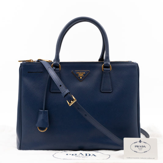 Galleria Large Double Zip Blue Saffiano Leather