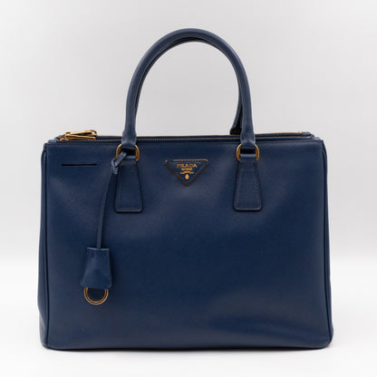 Galleria Large Double Zip Blue Saffiano Leather