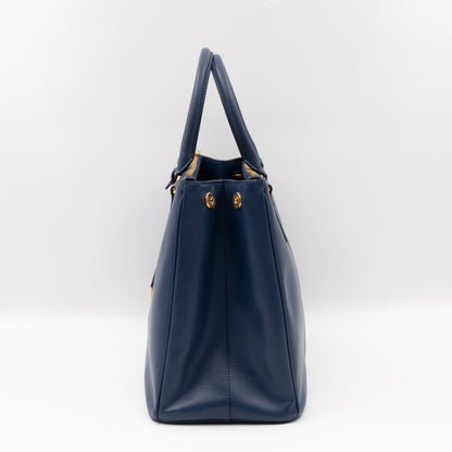 Galleria Large Double Zip Blue Saffiano Leather