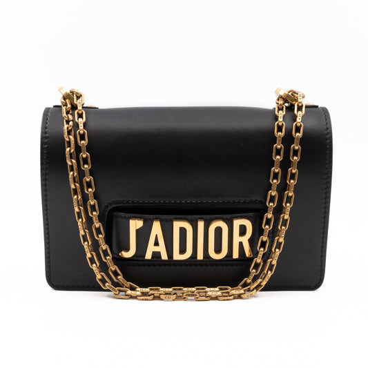 J'Adior Flap Bag Medium Black Leather