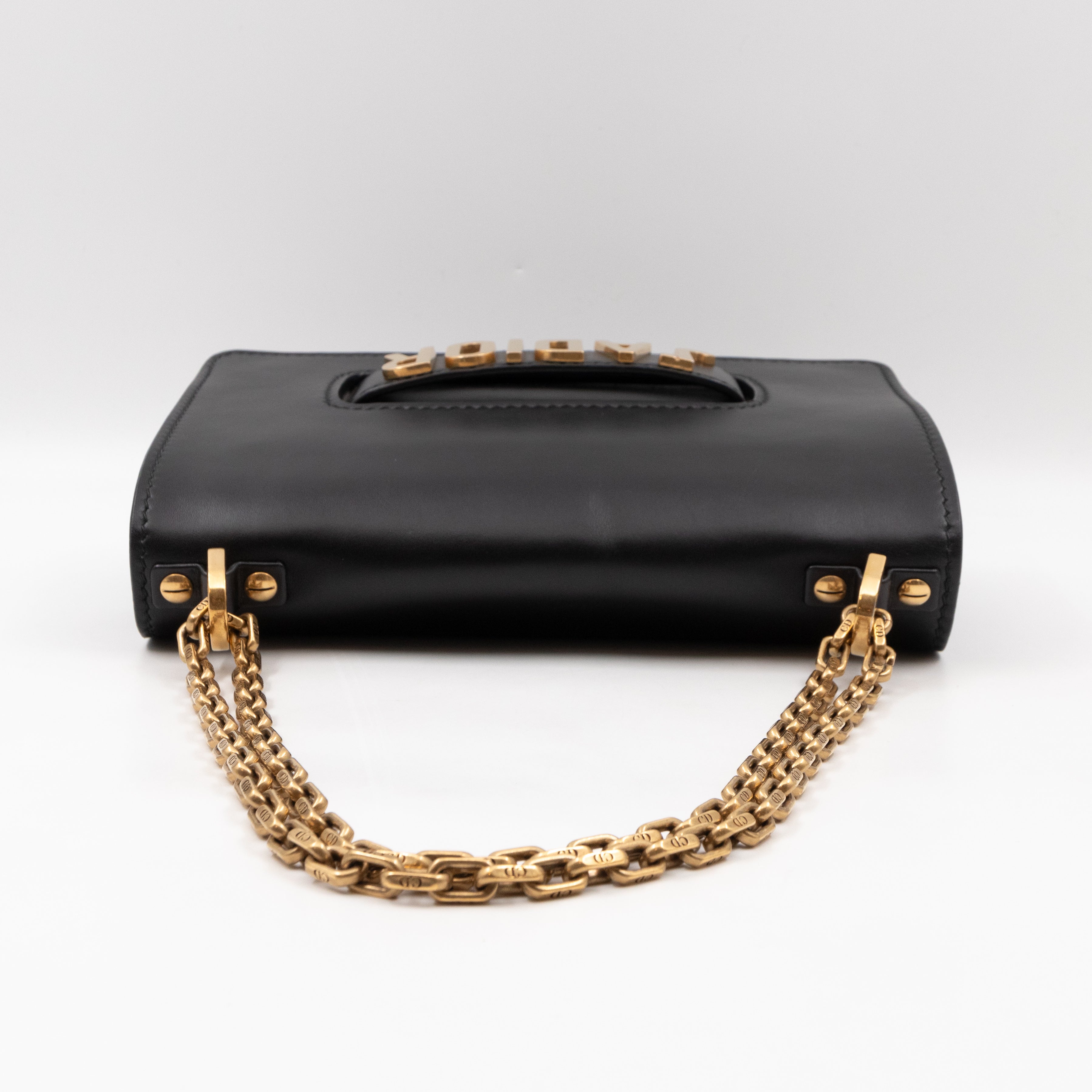 J'Adior Flap Bag Medium Black Leather