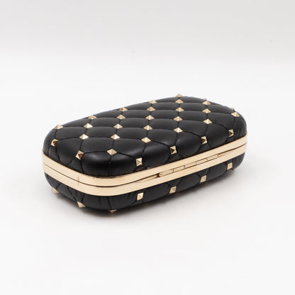 Rockstud Spike Minaudiere Chain Clutch Black Leather