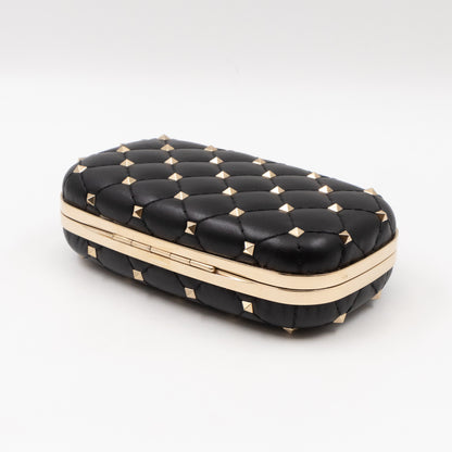 Rockstud Spike Minaudiere Chain Clutch Black Leather