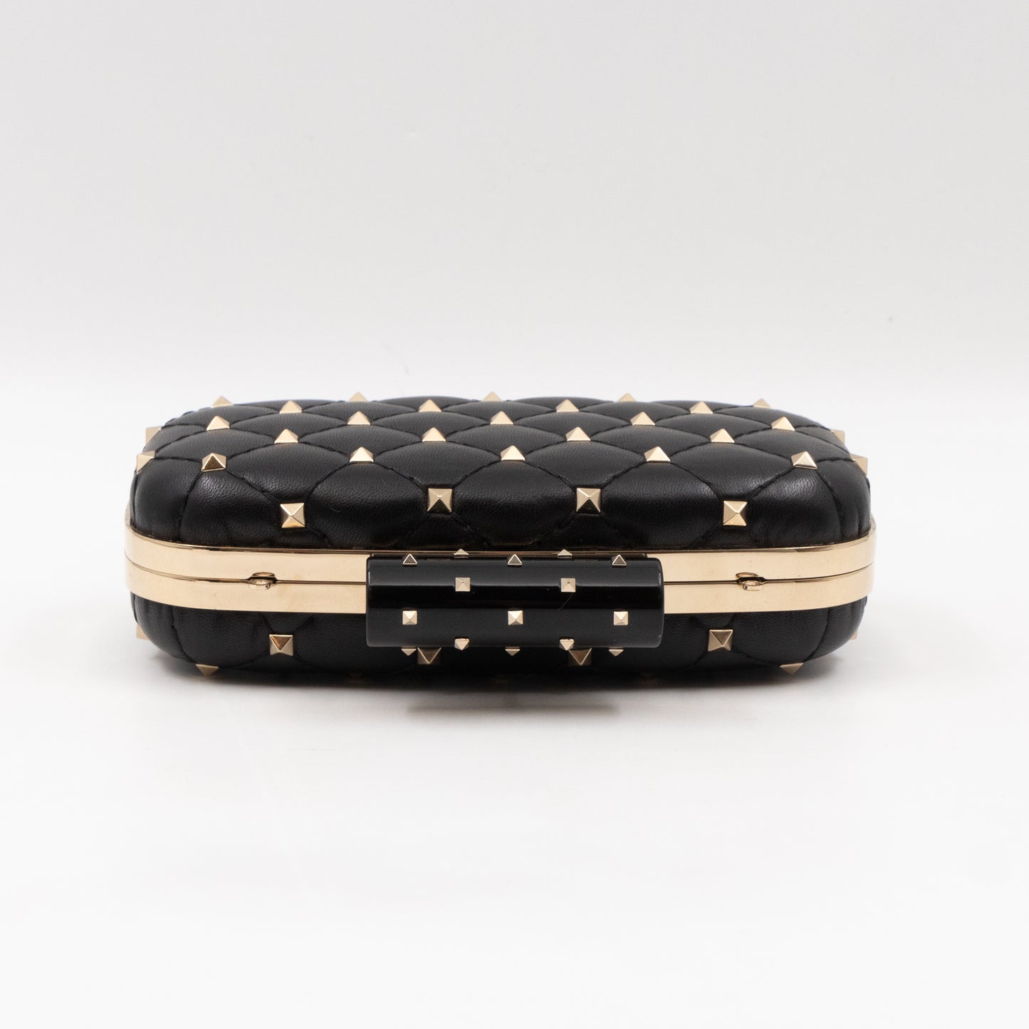 Rockstud Spike Minaudiere Chain Clutch Black Leather