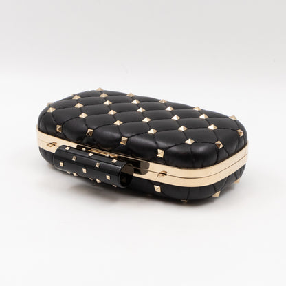 Rockstud Spike Minaudiere Chain Clutch Black Leather