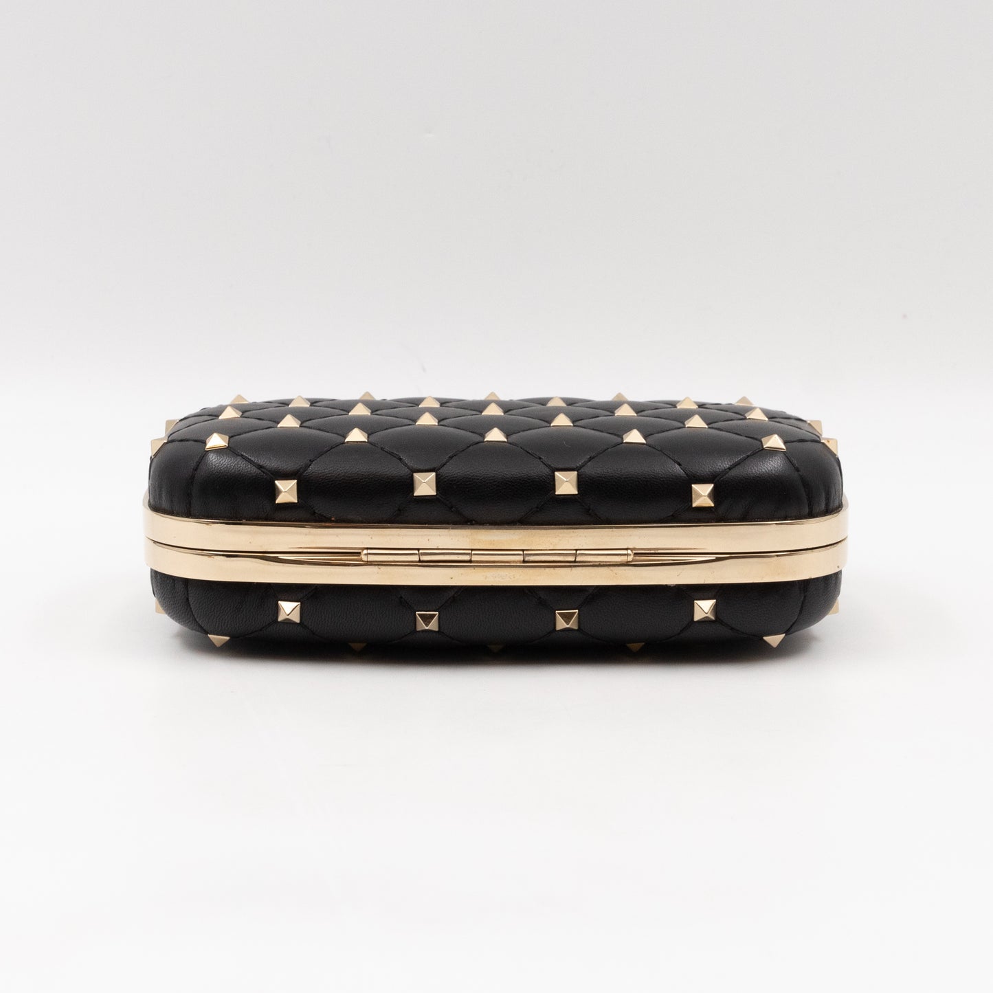 Rockstud Spike Minaudiere Chain Clutch Black Leather