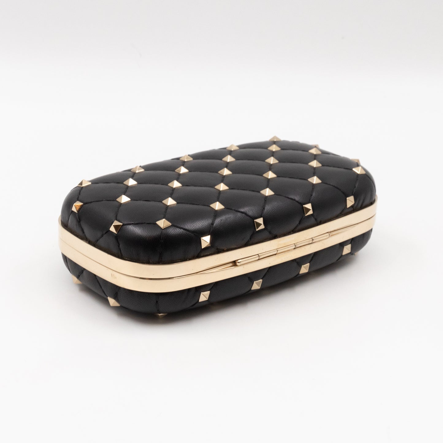 Rockstud Spike Minaudiere Chain Clutch Black Leather