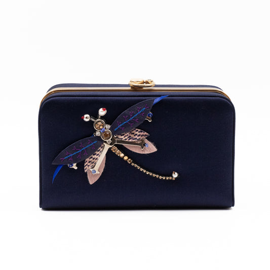 Charming Dragonfly Clutch Blue Satin