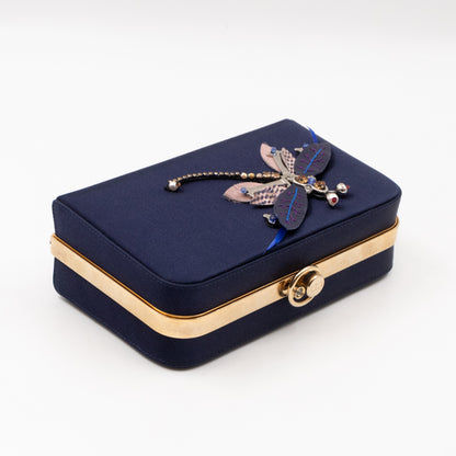 Charming Dragonfly Clutch Blue Satin