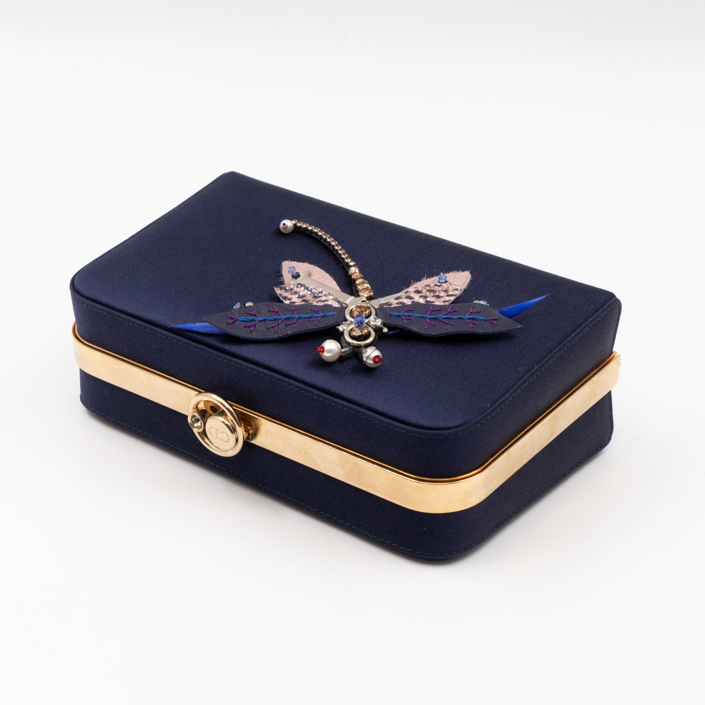 Charming Dragonfly Clutch Blue Satin