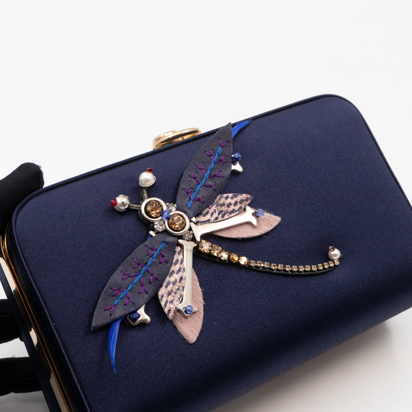 Charming Dragonfly Clutch Blue Satin