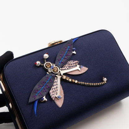 Charming Dragonfly Clutch Blue Satin