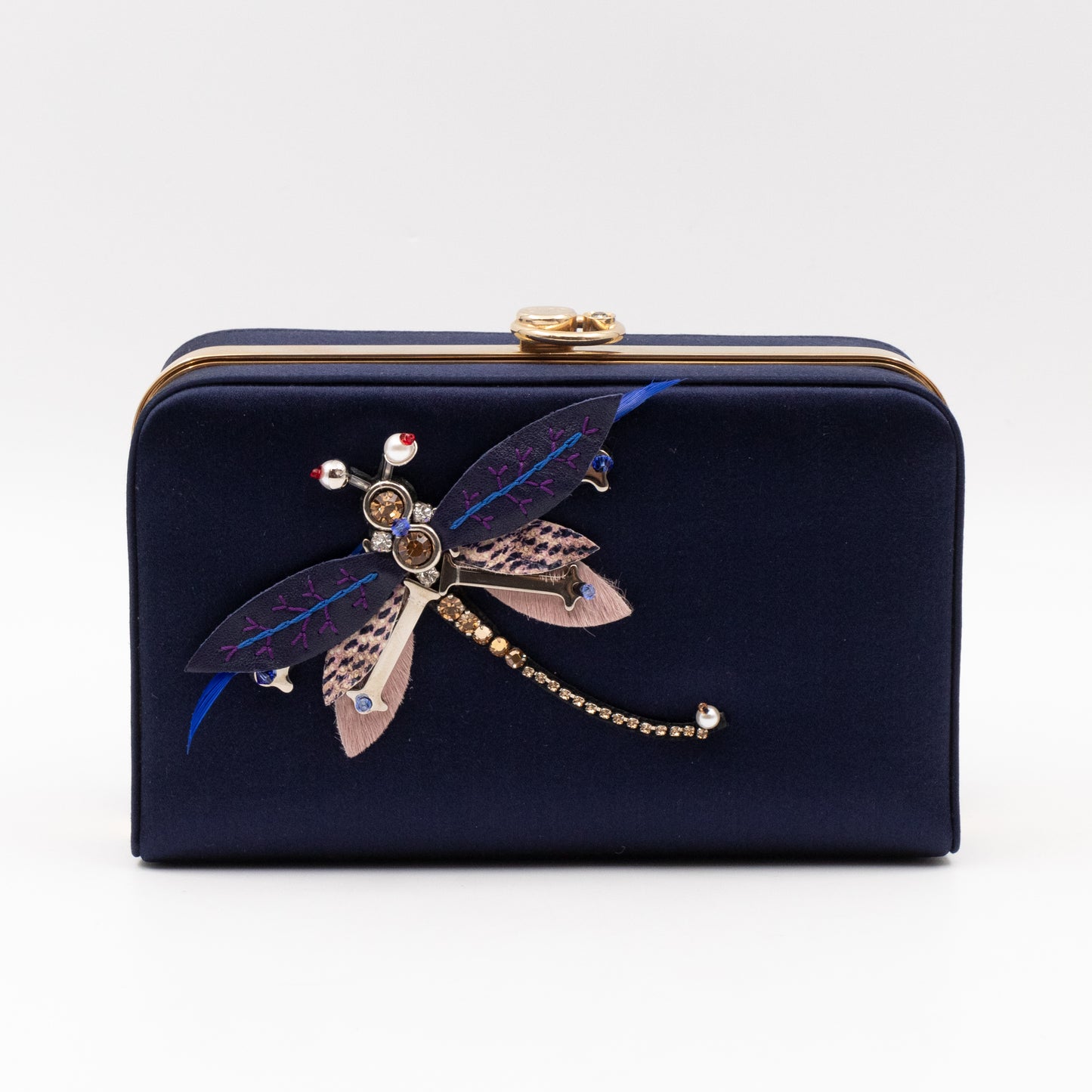 Charming Dragonfly Clutch Blue Satin